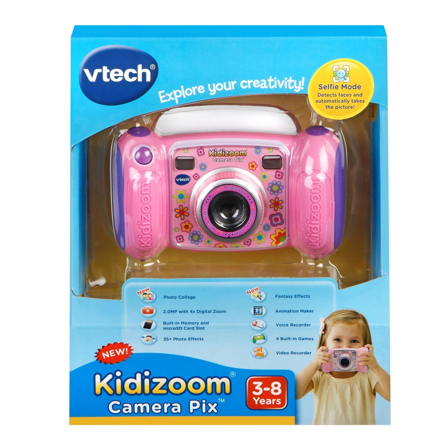 Камера цифровая детская vtech kidizoom pix, розовый, 80-193650 80-193650  купить по низкой цене в интернет-магазине МаМаМа.РФ